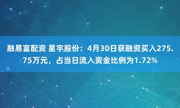 融易富配资 星宇股份：4月30日获融资买入275.75万元，占当日流入资金比例为1.72%