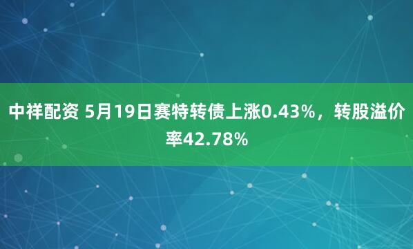 中祥配资 5月19日赛特转债上涨0.43%，转股溢价率42.78%